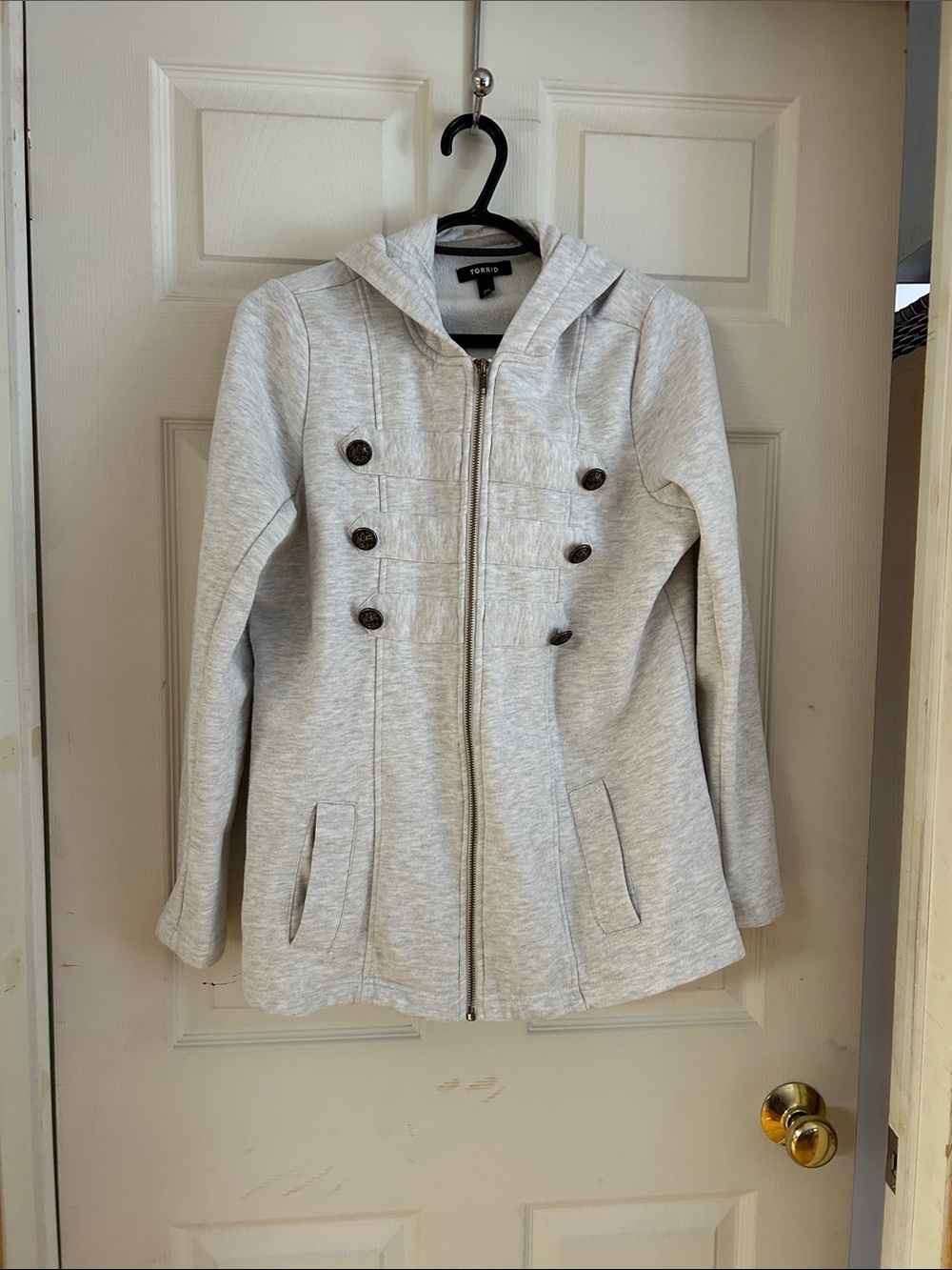 London Fog Light Gray Hooded Utility Jacket with Button Detail